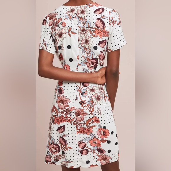 Maeve By Anthropologie Size 0 Women White Floral Lined Wrap Dress - Picture 2 of 11